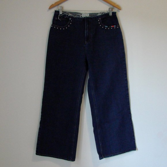 Sonia Rykiel Paris Ankle Crop Jeans Wide Leg High Rise Silver Studs EUR 40 or 31 - Picture 3 of 16